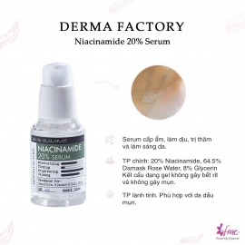 Tinh chất dưỡng trắng - mờ thâm Derma Factory Niacinamide 20% 30ml