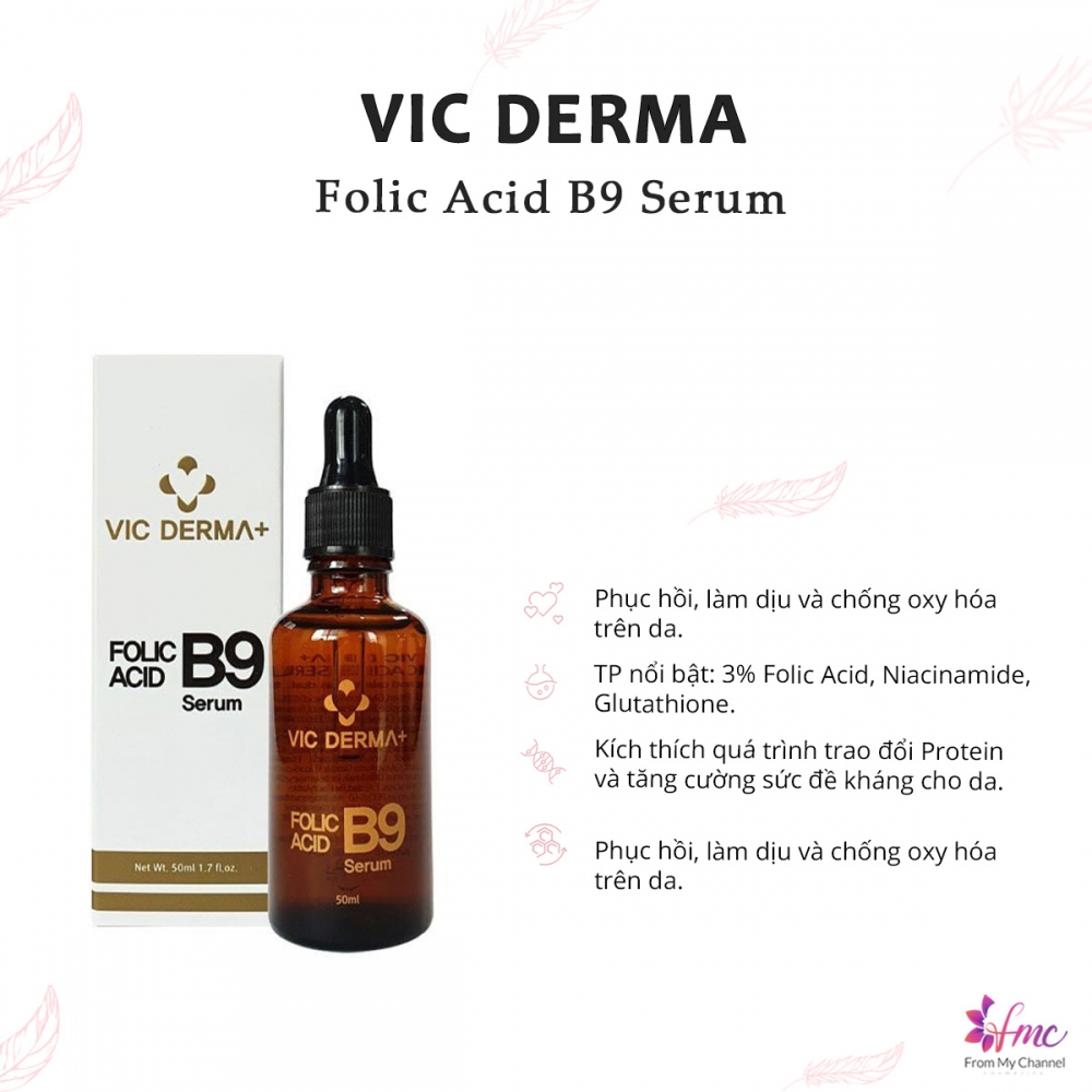 Tinh chất chống kích ứng, phục hồi da Vic  Derma + Folic Acid (B9) Serum 50ml