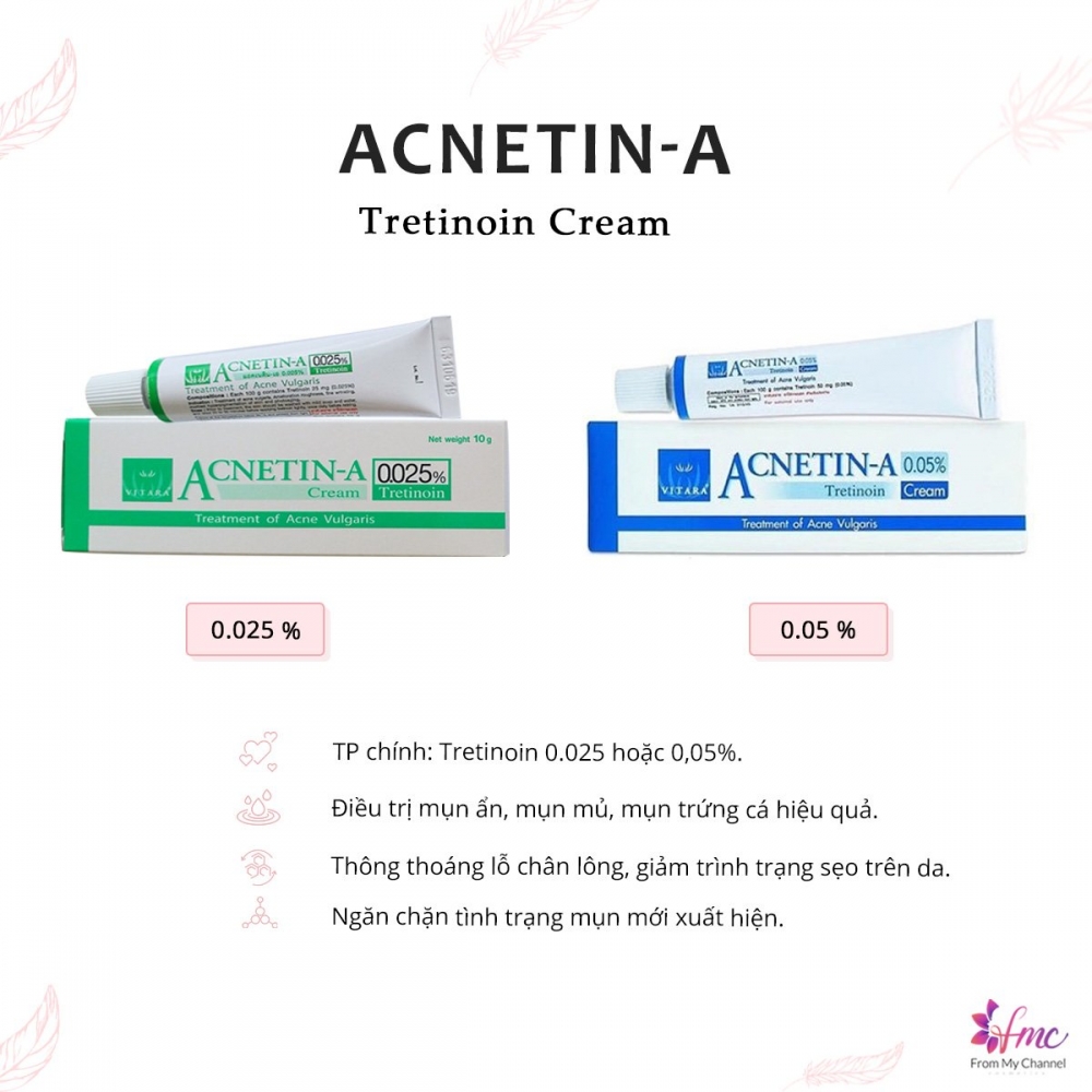 Tretinoin trị mụn Vitara Acnetin - A cream 0.025 & 0.05% 10g