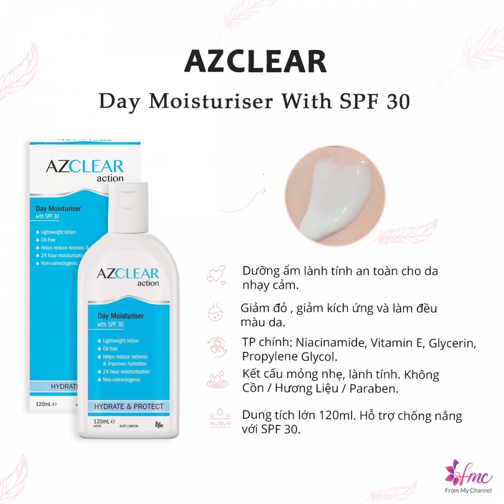 Kem dưỡng ẩm và hỗ trợ chống nắng Azclear Action Moisturiser SPF 30+ 120ml