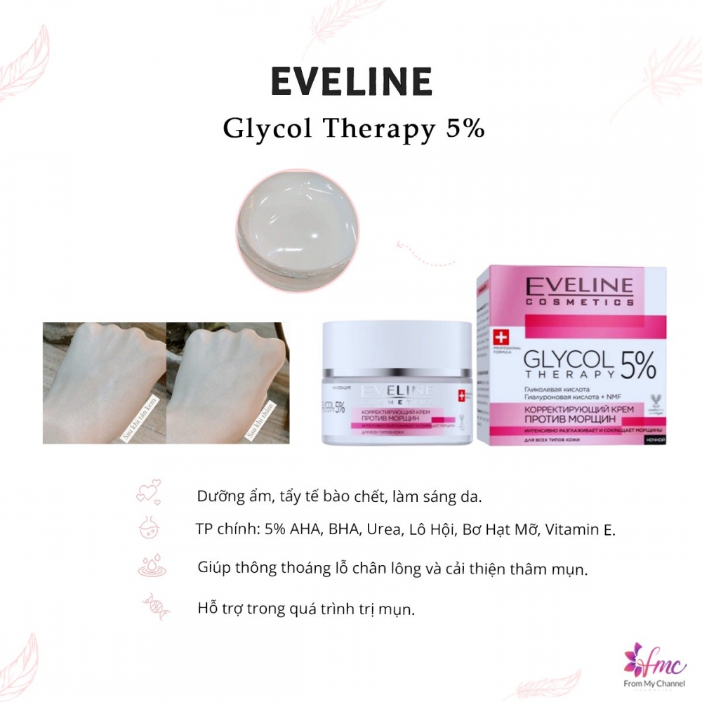 Kem dưỡng Eveline 5% Glycol Therapy trẻ hoá và phục hồi da