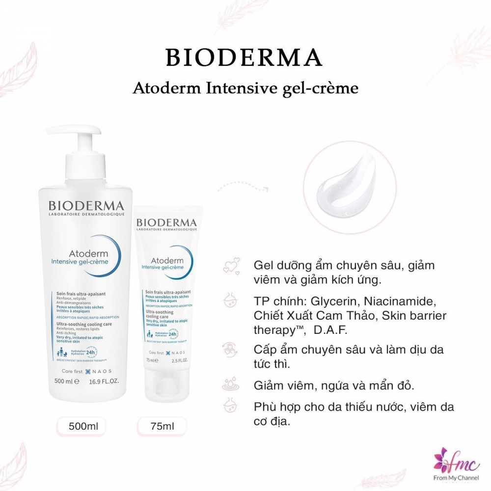 Krem dưỡng Bioderma Atoderm Intensive Gel-Creme Dành cho da viêm cơ địa 75ml/500ml