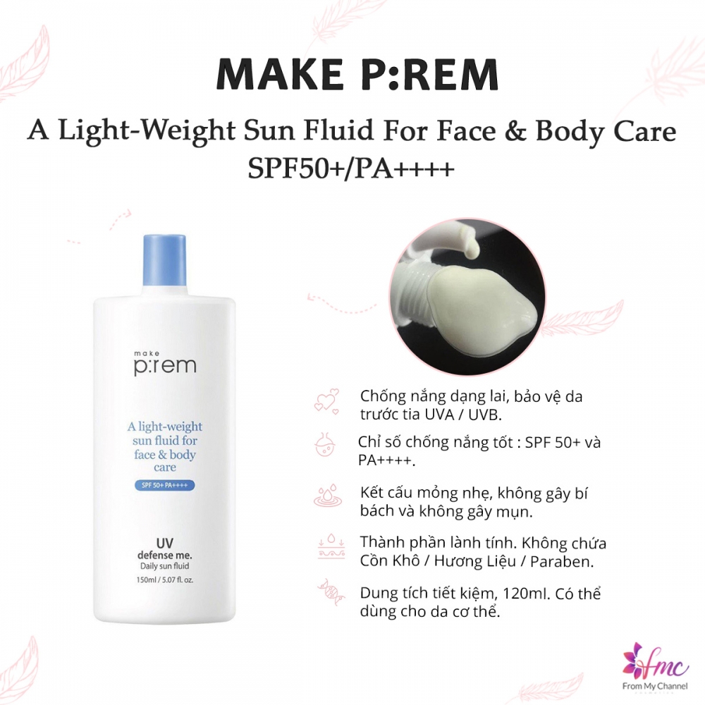 Kem Chống Nắng Lai Make P:rem UV Defense Me - Daily Sun Fluid SPF50+ PA++++ 150ml