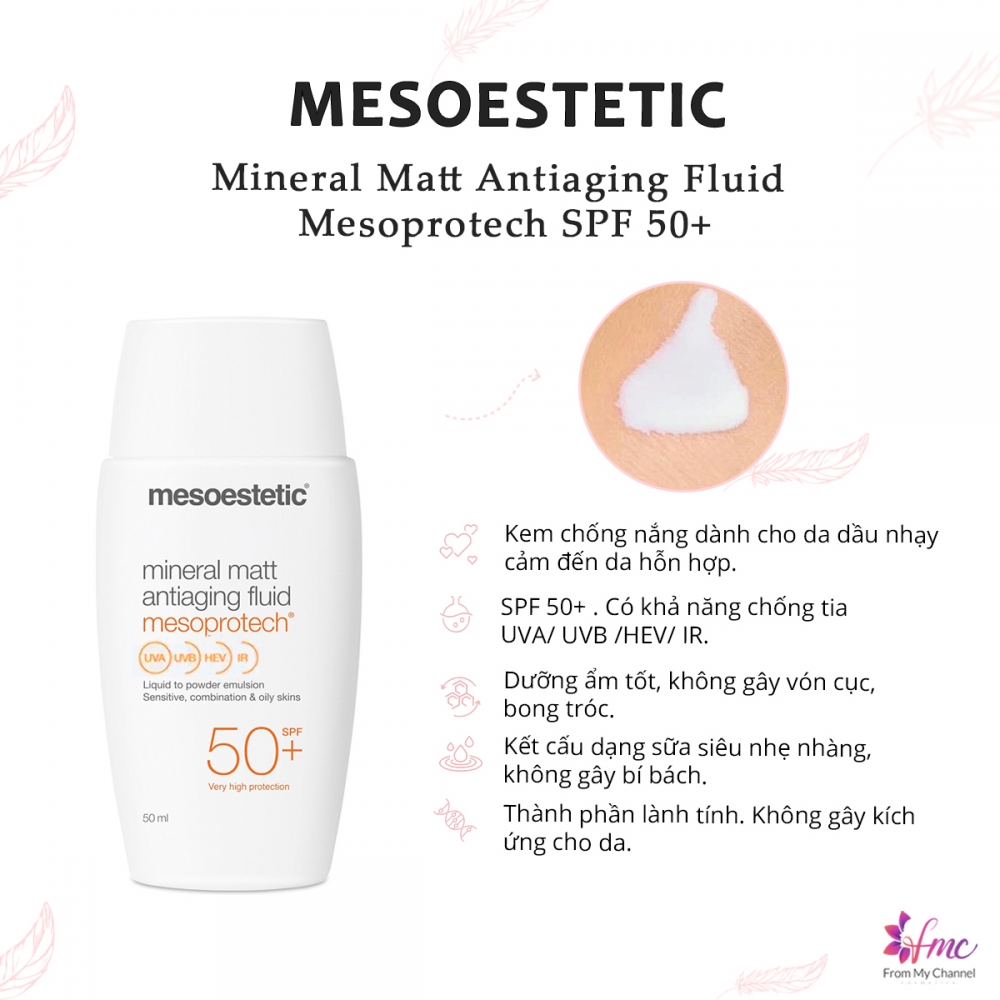 Kem chống nắng thế hệ mới Mesoestetic Mineral Matt Antiaging Fluid Mesoprotech SPF 50+