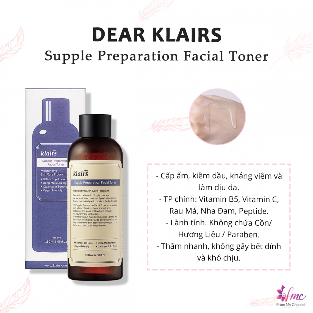 Nước hoa hồng Klairs Supple Presparation Facial Toner