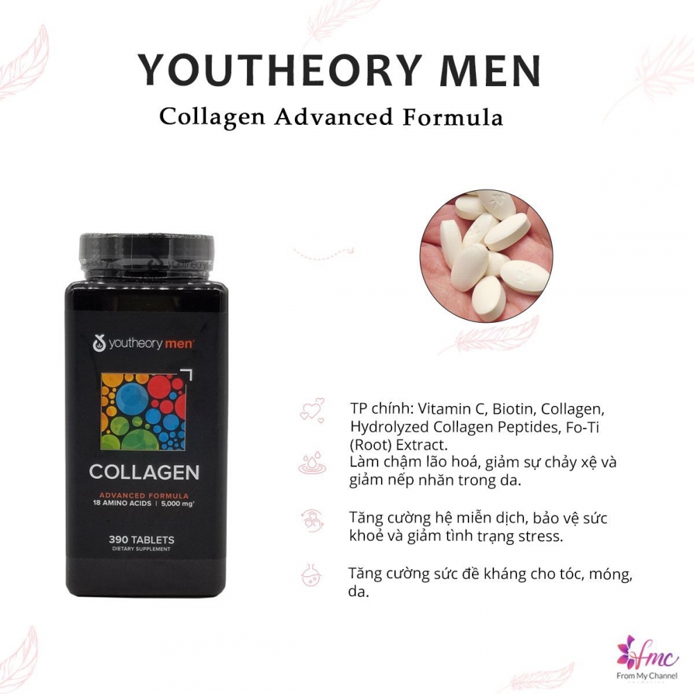 Viên Uống Bổ Sung Cho Nam Youtheory Mens Collagen type 1 2 & 3 hộp 390 viên