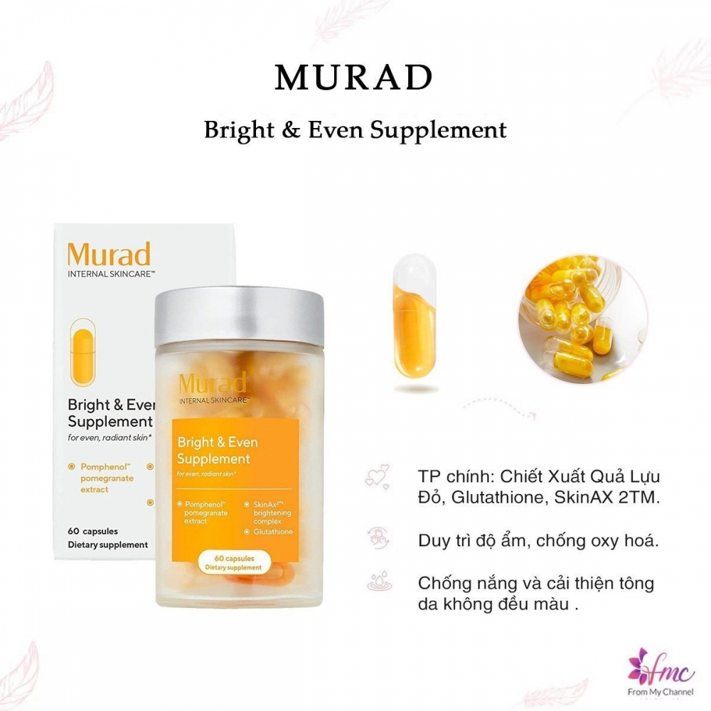 Viên uống chống nắng  Bright & Even Supplement by Murad 60 viên