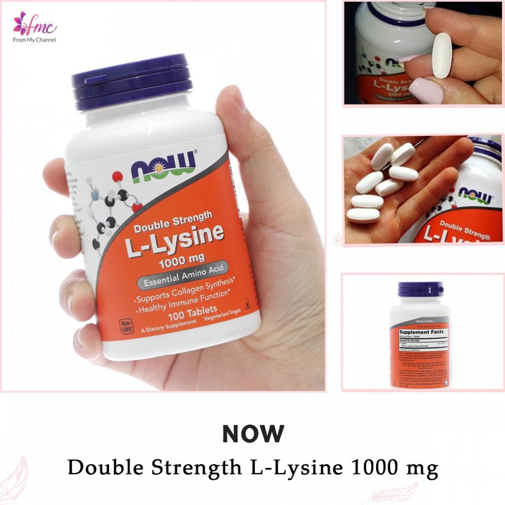 Viên Uống Now Double Strength L-Lysine 1000mg Essential Amino Acid 100 Tablets