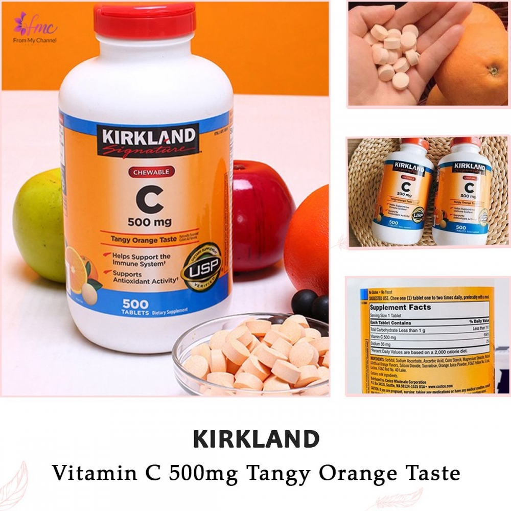 Viên Uống Vitamin C KirkLand Signature C 500mg Tangy Orange Taste - hộp 500 viên