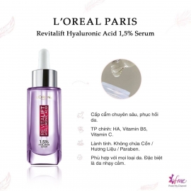 Tinh chất cấp ẩm L’Oreal Paris Pure Hyaluronic Acid 1.5% 30ml Tinh chất cấp ẩm L’Oreal Paris Pure Hyaluronic Acid 1.5% 30ml