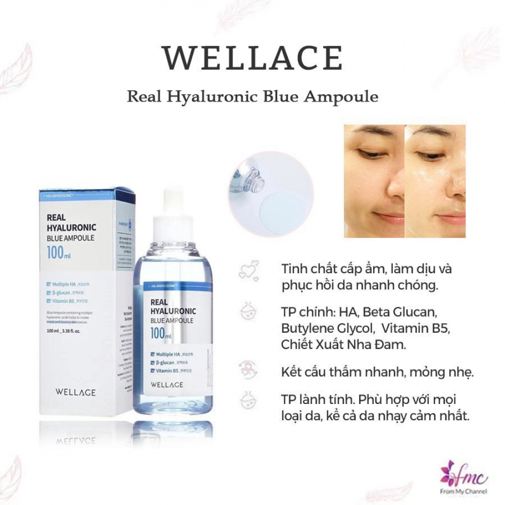 Phục hồi dưỡng ẩm Wellage Real Hyaluronic Blue Ampoule 75ml