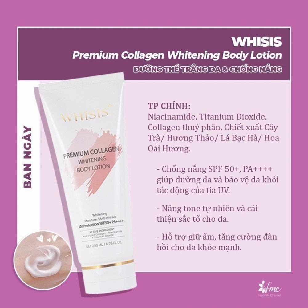 Kem Dng Th Trng Da Chng Nng WHISIS Premium Collagen Whitening Body Lotion 200ml | fmccosmetics.com.vn Kem Dng Th Trng Da Chng Nng WHISIS Premium Collagen Whitening Body Lotion 200ml | fmccosmetics.com.vn