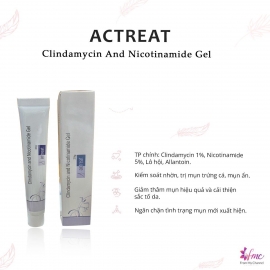 Gel Actreat Clindamycin 1% + Nicotinamide 5% Giảm viêm và cải thiện thâm mụn siêu hiệu quả Gel Actreat Clindamycin 1% + Nicotinamide 5% Giảm viêm và cải thiện thâm mụn siêu hiệu quả