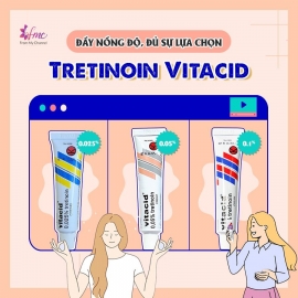 Kem hỗ trợ giảm mụn Vitacid Tretinoin Cream 3 nồng độ 0,025%, 0,05%, 0,1% Kem hỗ trợ giảm mụn Vitacid Tretinoin Cream 3 nồng độ 0,025%, 0,05%, 0,1%