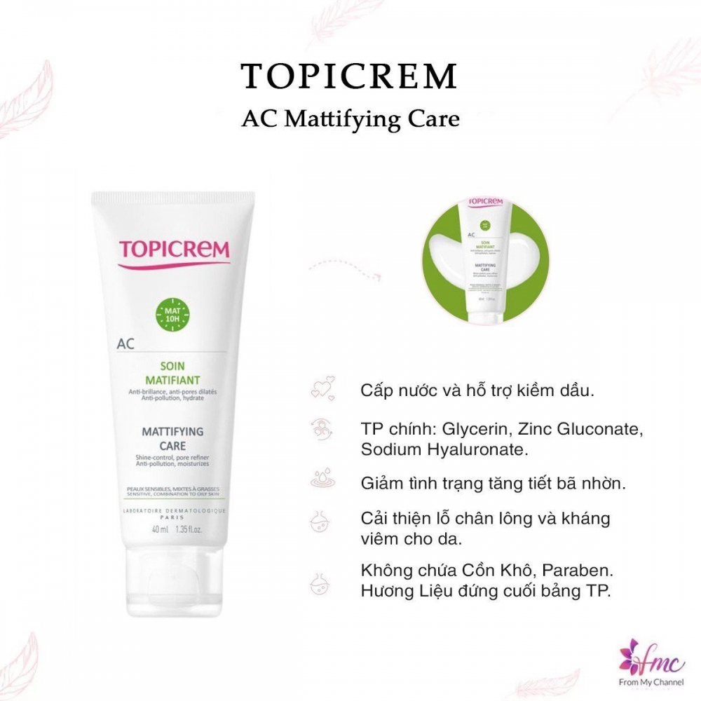 KEM DƯỠNG DA ẨM MỊN VÀ KIỀM DẦU TOPICREM AC MATTIFYING CARE 40ml