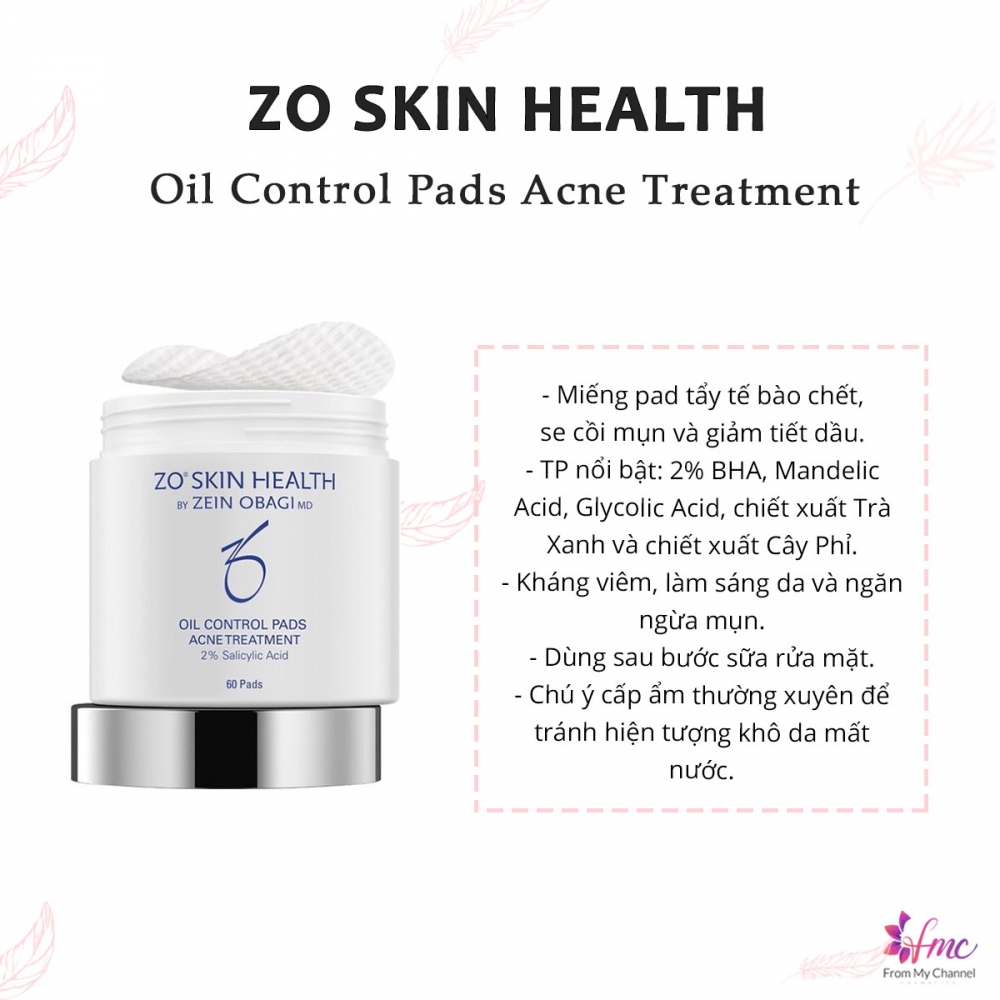 Miếng pad trị mụn, tẩy tế bào chết ZO Skin Health Oil Control Pads Acne Treatment  60 miếng