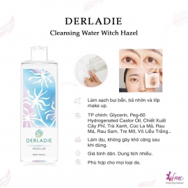 NƯỚC TẨY TRANG LÀM SẠCH SÂU CHO DA MỤN DERLADIE CLEANSING WATER WITCH HAZEL 500ml NƯỚC TẨY TRANG LÀM SẠCH SÂU CHO DA MỤN DERLADIE CLEANSING WATER WITCH HAZEL 500ml