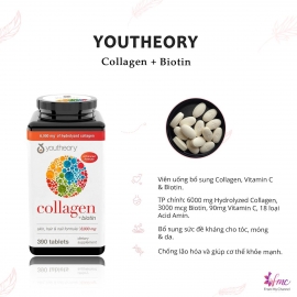 Viên uống COLLAGEN + BIOTIN YOUTHEORY 390 VIÊN Viên uống COLLAGEN + BIOTIN YOUTHEORY 390 VIÊN