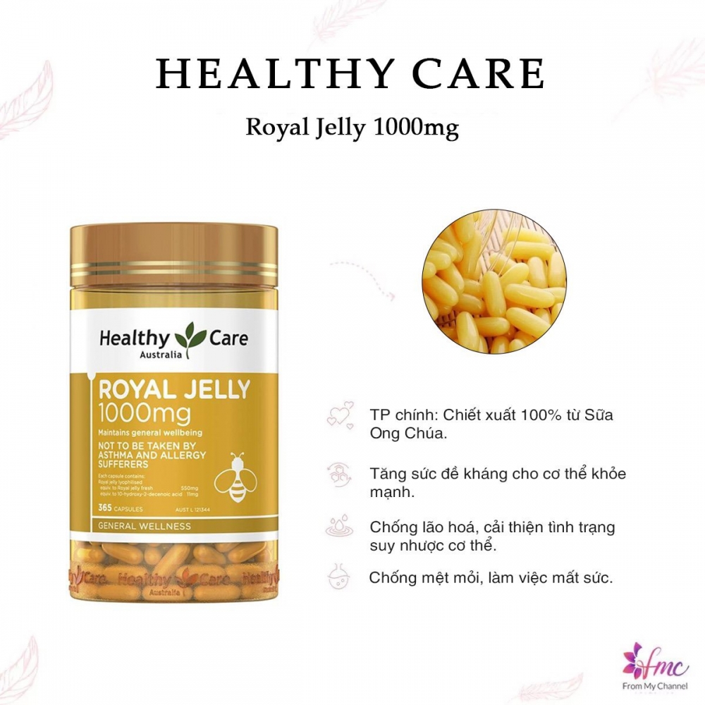 Viên Uống Sữa Ong Chúa Úc Healthy Care Royal Jelly 1000mg 365 Viên