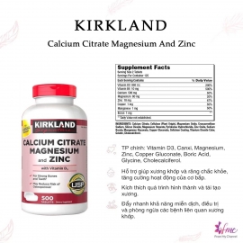 Viên Uống Vitamin D3 Kirkland Calcium Citrate Magnesium and Zinc 500 Viên
